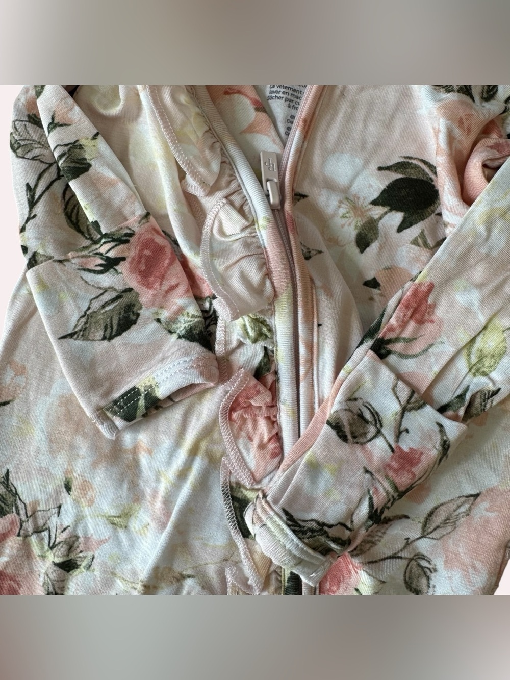 Posh Peanut Bamboo Pink Floral Footed Sleeper Ruffle Pajama Baby Girl 0-3M NWOT - Picture 3 of 5